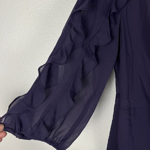 Boho Blouse Womens Large Purple Sheer Feminine Coquette Fairy Ruffle Sleeve - Picture 2 of 10